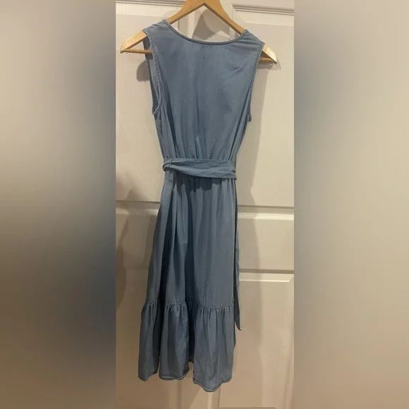 Suzy Shier Blue Sleeveless Dress small belted denim look - Picture 4 of 9